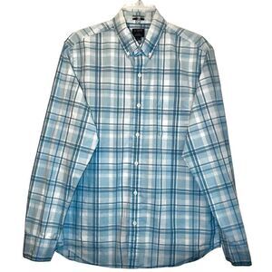 J Crew Plaid Flex Washed in Aqua/White Men’s L Slim